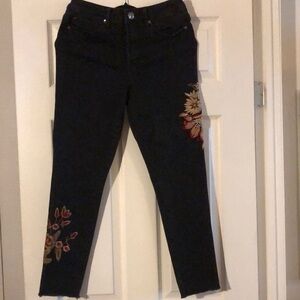 GUC Seven7 Black Embroidered High Rise Ankle Skinny Raw Hem Jeans